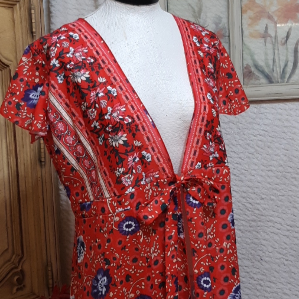 Womens Summer Robe Sz Large Floral Print Full Length Dramatic Lightweight Flower